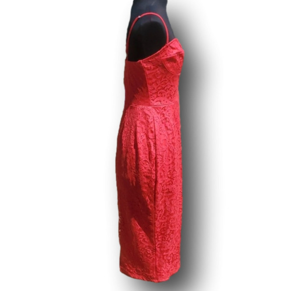 PrettyLittleThing Shape Red Lace Bodycon Midi Dress Size 8 - Picture 7 of 16